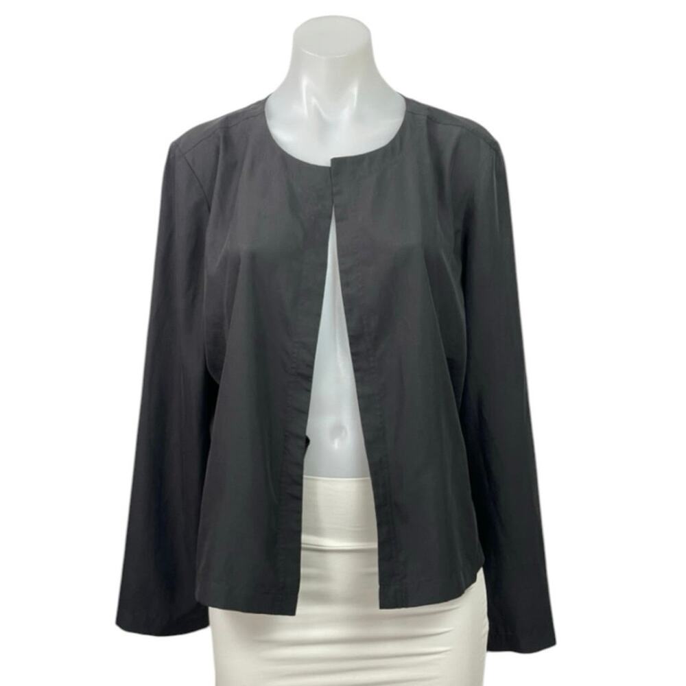 Eileen Fisher Womens Black Tencel Long Sleeve Open Front Blazer Coat Jacket Sz L